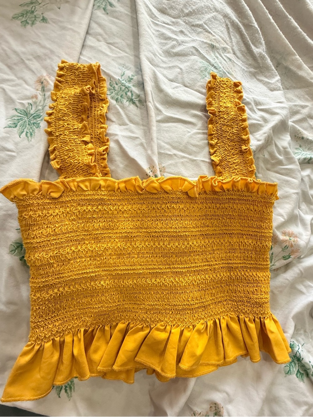Yellow Smocked Ruffle Crop Top